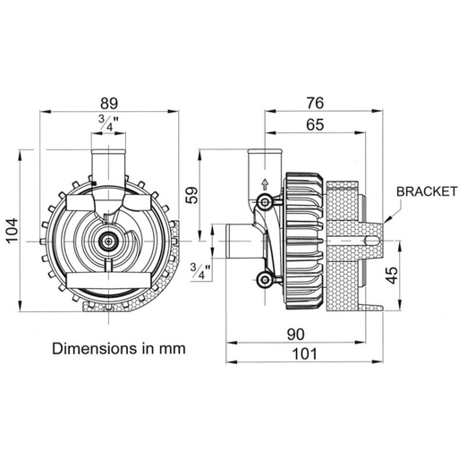 Magnetgekuppelte Zirkulationspumpe 21 LPM, 8-24V, 3/4", 59530-0000B Jabsco