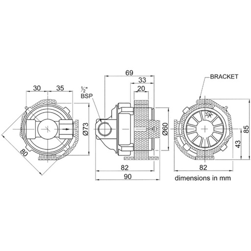 Magnetgekuppelte Zirkulationspumpe 21 LPM, BSP 8-24V, 1/2", 59520-0000B Jabsco
