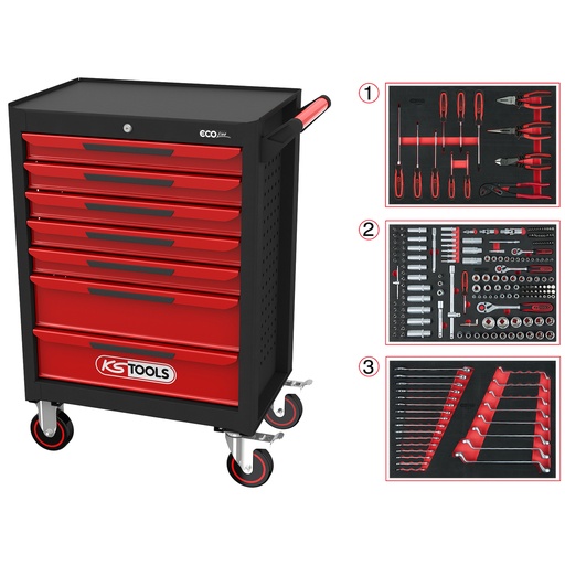 [897.7515] ECOline Workshop Roller Cabinet Black/Red with 7 Drawers and 515 Premium Tools 897.7515