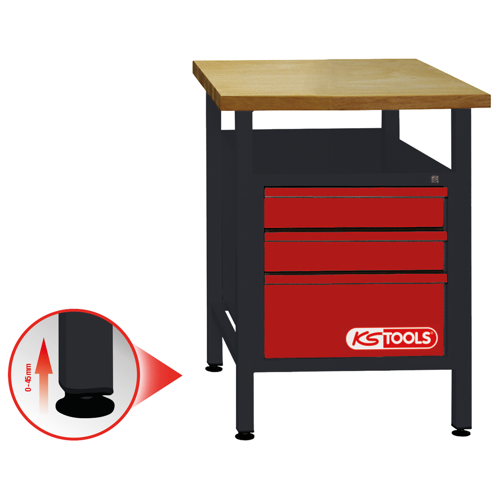 Workbench with 3 Drawers, H840 x W600 x D600 mm