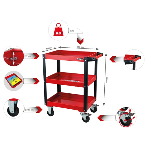 [890.0001] ECOline Workshop Service Trolley, H850xW680xD425mm