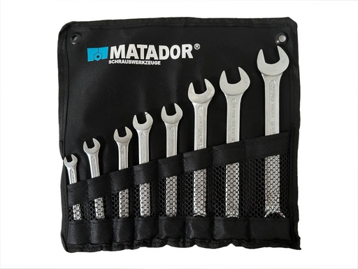 [0185 9080] MATADOR Combination Wrench Set DIN 3113 A, Flat, Angled, 8-22 mm, Set