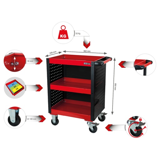 [890.0006] ECOline workshop service trolley with perforated panel cladding